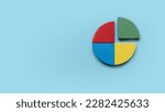 Small photo of Quarterly report concept.Company financial report.Business charts. Colorful quarter wooden pie chart pieces. Banner with copy space.
