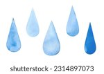 Pale blue, abstract, texture, watercolor spot in the form of a water drop, isolated on a white background. Drawn by hand. Element for design and decoration. Set of blue drops.