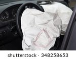 deflated airbags after the erupted inflation due to a car collision