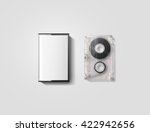 Blank cassette tape box design mockup, isolated, clipping path. Vintage cassete tape case with retro casset mock up. Plastic analog magnetic clear packaging template. Mixtape box cover.