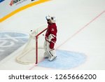 Small photo of PODOLSK, RUSSIA - OCTOBER 16, 2018: J. Ortio (31) drink water on hockey game Vityaz vs Severstal on Russia KHL championship on October 16, 2018, in Podolsk, Russia. Vityaz won 4:1