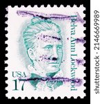 Small photo of MOSCOW, RUSSIA - OCTOBER 8, 2020: Postage stamp printed in United States shows Belva Ann Lockwood, Great Americans serie, circa 1986