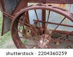 Vintage rusted wagon wheel from the 1800s