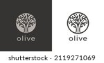 Olive tree logo. Extra virgin olive oil label icon. Tree of life symbol. Organic branch brand identity. Plant leaf sign. Vector illustration.