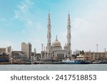 Small photo of big mosque at the bank of suez canal at portsaid. Mosque located on Suez canal in the city of Portsaid in Egypt