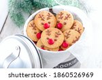 Rudolph's Christmas cookies in a metal jar with the inscription 