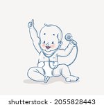 happy baby boy with stethoscope ... | Shutterstock .eps vector #2055828443