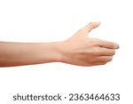 Small photo of Close Hand Holding Something Like A Bottle Or Smart phone On Isolated White