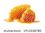 Honeycomb with honey drop on...
