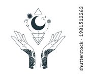mystical witch hands. outline... | Shutterstock .eps vector #1981512263