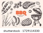  set of barbecue elements drawn ... | Shutterstock .eps vector #1729114330