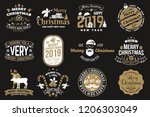 set of merry christmas and 2019 ... | Shutterstock .eps vector #1206303049