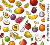 seamless pattern fruits. mango  ... | Shutterstock .eps vector #1013044633