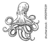 Octopus. Vector Black Engraving ...