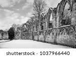 Abbey Ruins In Winter.  Black...