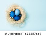 Easter Eggs In Blue Colors In A ...