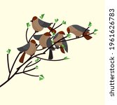 funny decorative sparrow birds... | Shutterstock .eps vector #1961626783