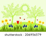 Vector Bed Of Spring Flowers...