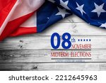 Happy Presidents Day greeting card, sale flyer, banner, poster with american flag 2022 number. Presidents day holiday in USA. Patriotic calligraphy on white background. illustration