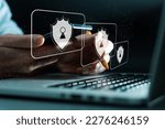 Small photo of shield protect icon, virtual screen interface, data protection cyber security privacy business, data personal and network information technology, digital protection privacy concept