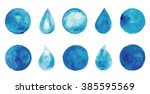 set of watercolor blue splashes ... | Shutterstock .eps vector #385595569