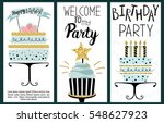 happy birthday party cards set... | Shutterstock .eps vector #548627923