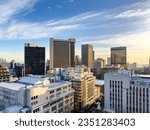 Small photo of Cape Town, South Africa - 21 August 2023 : A view of Cape Town city centre at sunrise in winter as seen from an apartment building on Adderley Street