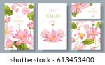 vector pink lotus banners set... | Shutterstock .eps vector #613453400