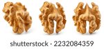 Small photo of Walnut kernel isolated. Walnut half on white background. Set of peeled broken walnut kernel. Collection with clipping path. Full depth of field.
