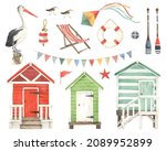 Colored Set With Beach Huts ...