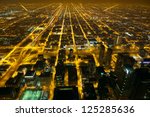Aerial city night view of Chicago, IL, USA