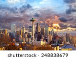 Seattle Skyline At Sunset  Wa ...