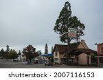 Small photo of Garberville, CA - October 21 2019: The Sherwood Forest motel, located on the main drag of town.