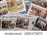 Small photo of New York NY USA-April 5, 2023 Newspapers in New York report on the previous days arraignment of former President Donald Trump, being charged with 34 felonies