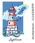 lighthouse on the shore of the... | Shutterstock .eps vector #1116330359