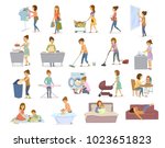 woman does household activities ... | Shutterstock .eps vector #1023651823