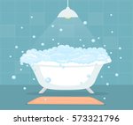 bathtub with soap bubbles in a... | Shutterstock .eps vector #573321796