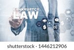 Small photo of Bankruptcy law concept. Insolvency law. Judicial decision lawyer business concept. Mixed media financial background.