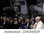 Small photo of VATICAN CITY, VATICAN - 06 JANUARY 2023: Pope Francis presides over the Epiphany Mass in St. Peter's Basilica.