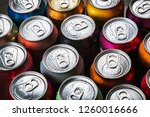 aluminum cans of soda background. the view from the top