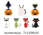 black cats in halloween costumes | Shutterstock .eps vector #711108520