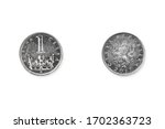 Coin of 1 czech koruna on white. Czech Crown Coins. 1 CZK.