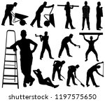Set Of Silhouettes Of Worker...