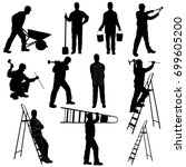 Silhouettes Of Builder In...