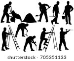 Set Of Silhouettes Of Builder...