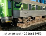 Small photo of Lisbon, Portugal- August 2022. Second class train close up at the Orient Station (Gare do Oriente or Gare Intermodal de Lisboa).