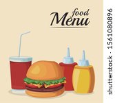 hamburger with sauces bottles... | Shutterstock .eps vector #1561080896