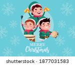 group of santa helpers playing... | Shutterstock .eps vector #1877031583