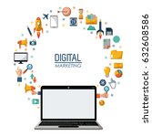 digital marketing laptop... | Shutterstock .eps vector #632608586