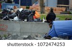 Small photo of SAN FRANCISCO CA USA 04 12 2015: Homeless has one of the Golden State most intractable problems. In San Francisco words like crisis and epidemic often describe the vast number of people on the street.